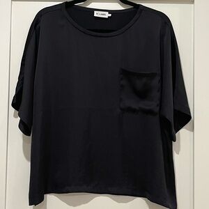 The Reset R/Label Black Short Sleeve Satin Blouse Medium